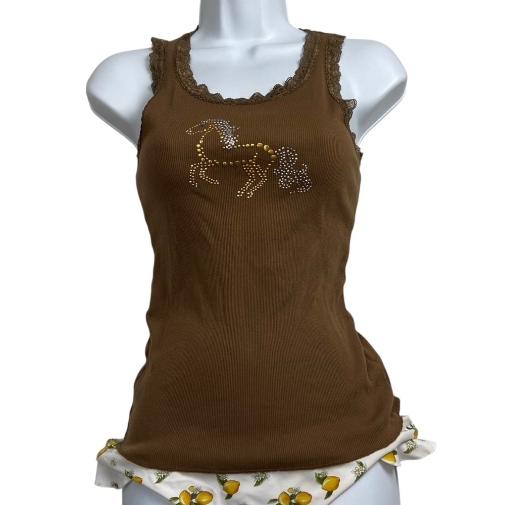 Y2K Tank Top Lace Horse Medium - Picture 2 of 10